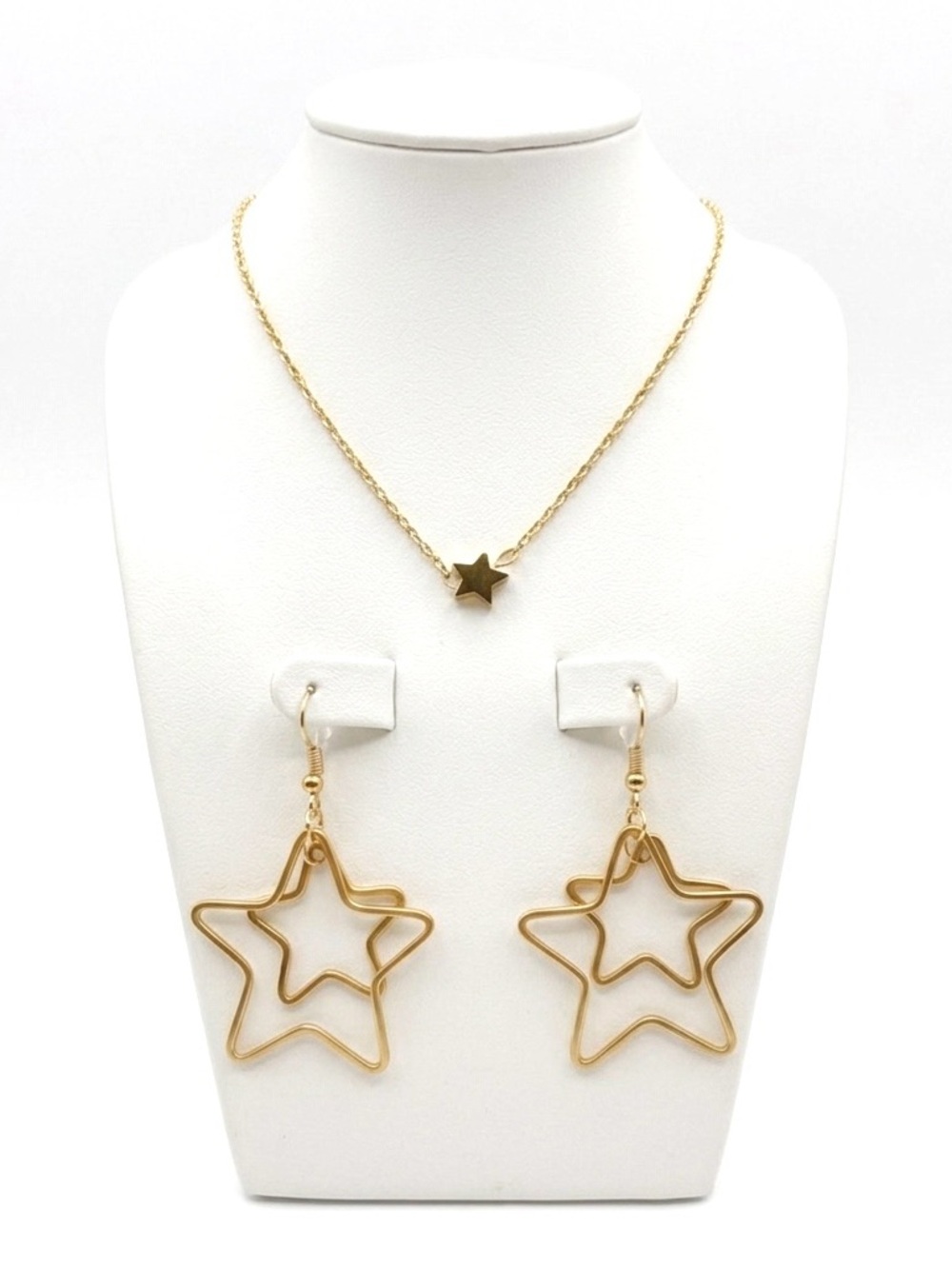 Vintage Beach Club Minimalist Gold Tone Star Earring Necklace Jewelry Set